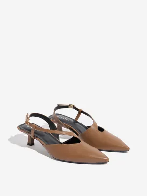 LUNA BLU Brown Asymmetrical Sling-Designed Mules