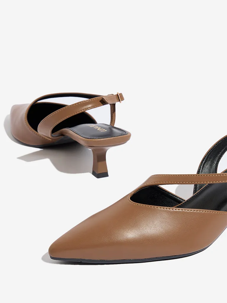LUNA BLU Brown Asymmetrical Sling-Designed Mules