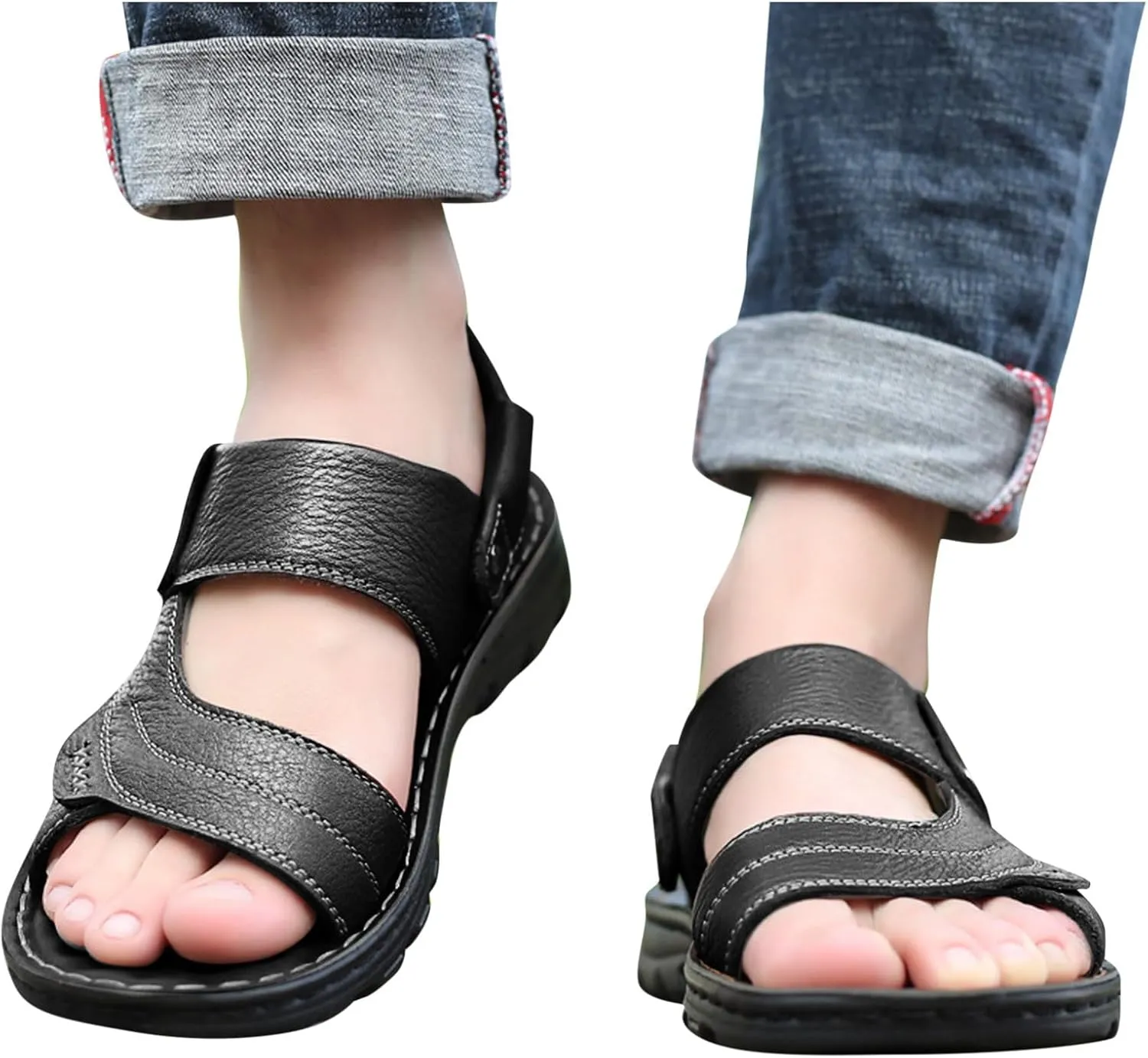 Mens Brown Sandals Fashion Slip on Slides Sandal Comfortable Lightweight Open Toe Anti-Slip Flat Casual Slippers Beach Footwear