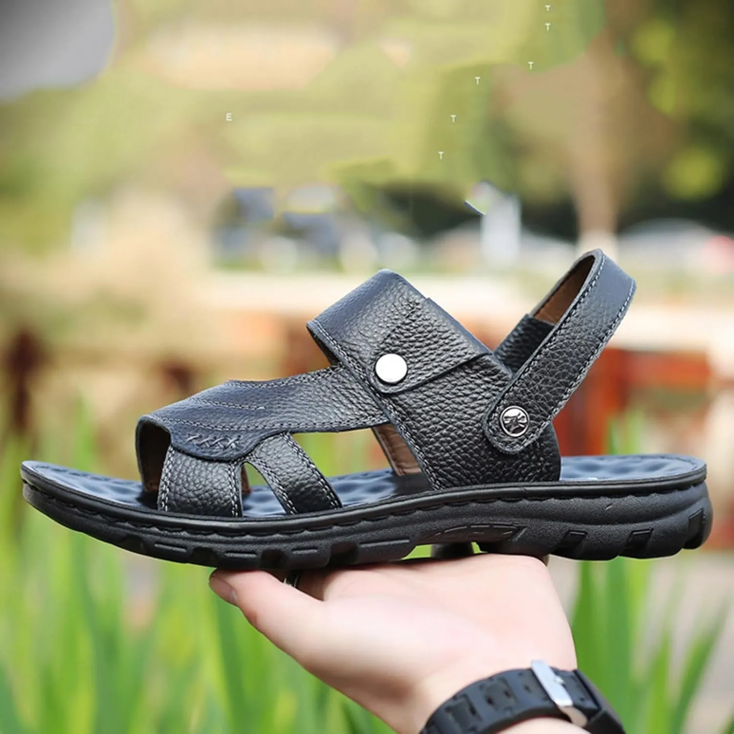 Mens Brown Sandals Fashion Slip on Slides Sandal Comfortable Lightweight Open Toe Anti-Slip Flat Casual Slippers Beach Footwear