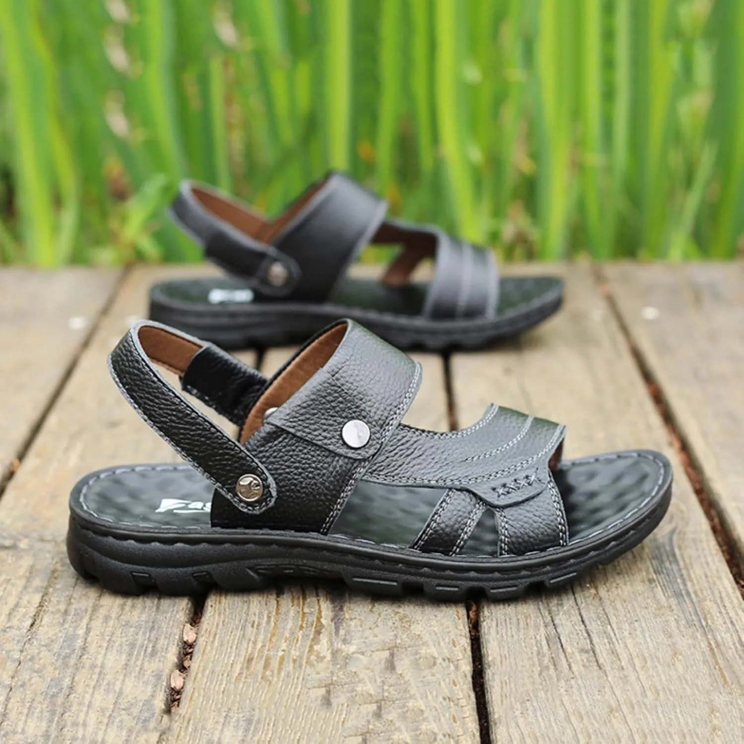 Mens Brown Sandals Fashion Slip on Slides Sandal Comfortable Lightweight Open Toe Anti-Slip Flat Casual Slippers Beach Footwear