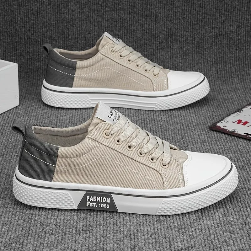 Men's Canvas Sneakers Breathable Low-Top Lace-Up Shoes with Non-Slip Sole Casual Fashion Shoes for Men