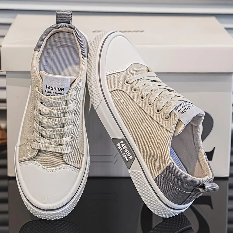 Men's Canvas Sneakers Breathable Low-Top Lace-Up Shoes with Non-Slip Sole Casual Fashion Shoes for Men
