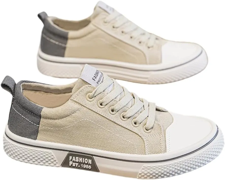Men's Canvas Sneakers Breathable Low-Top Lace-Up Shoes with Non-Slip Sole Casual Fashion Shoes for Men