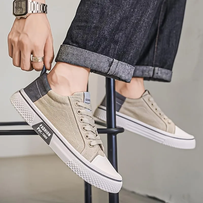 Men's Canvas Sneakers Breathable Low-Top Lace-Up Shoes with Non-Slip Sole Casual Fashion Shoes for Men