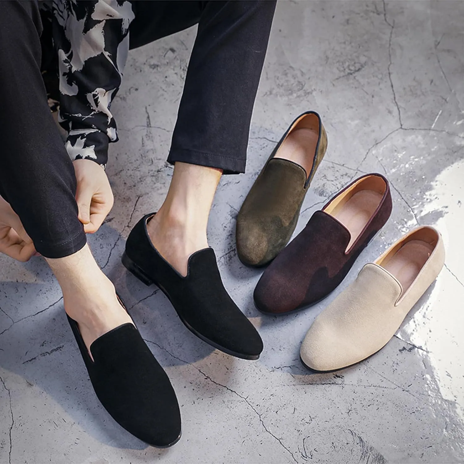 Men's Casual Velvet Loafers Slip-On Walking Dress Comfortable Fashion Shoes