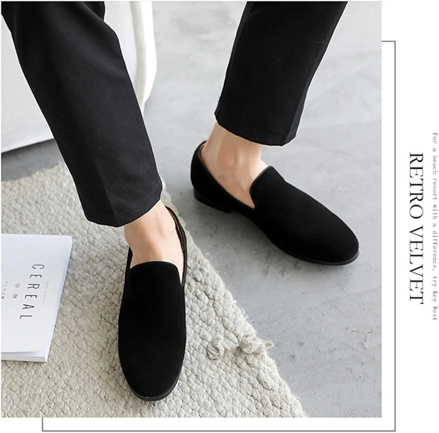 Men's Casual Velvet Loafers Slip-On Walking Dress Comfortable Fashion Shoes