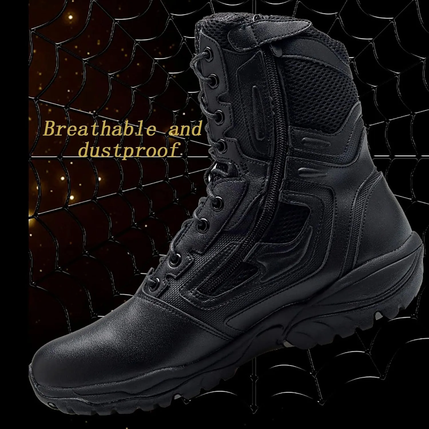 Men's Combat Training Shoes, Spring Autumn Lightweight Durable High-top Breathable Outdoor Boots, Lace-up Waterproof Non-slip Sports Rubber Hiking Boots