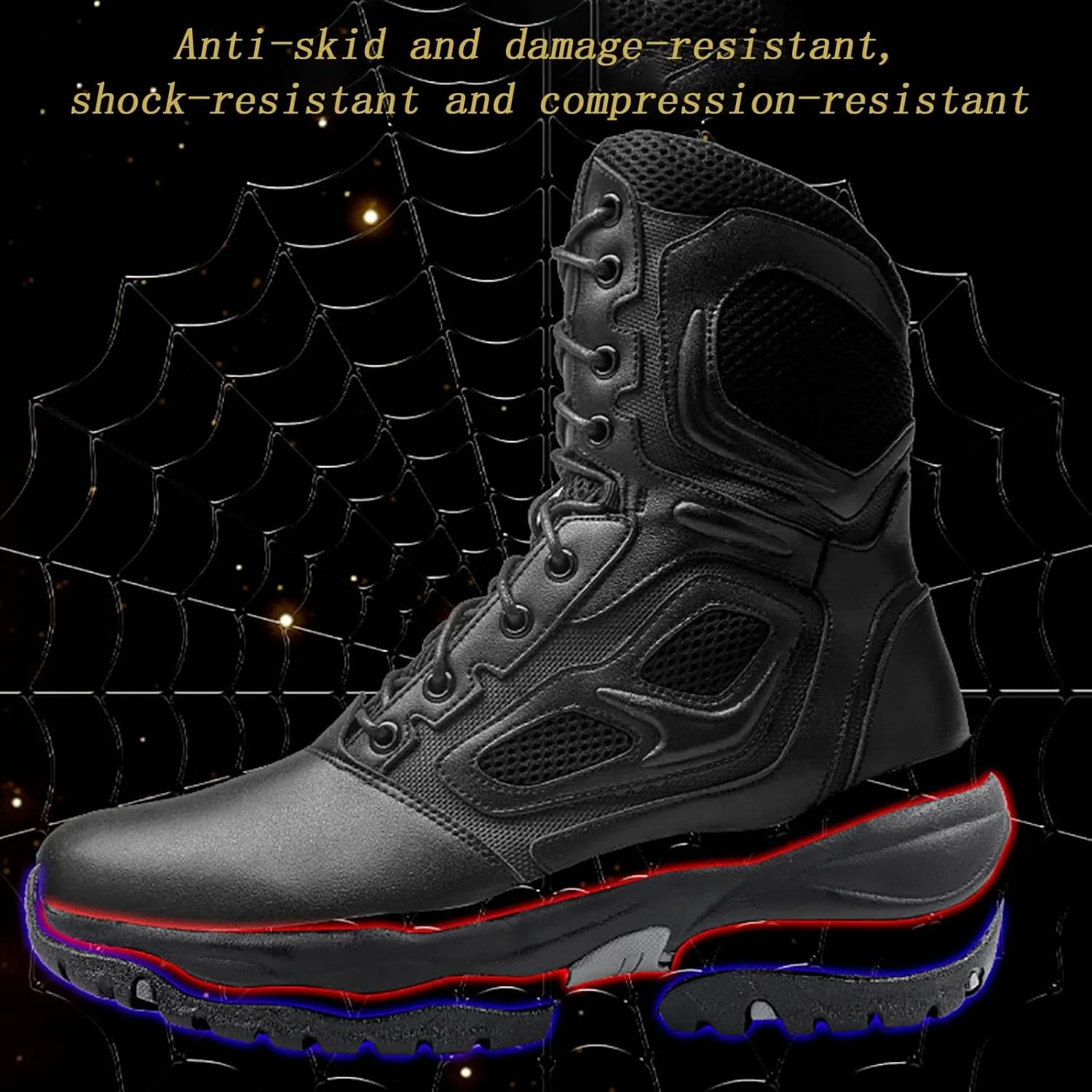 Men's Combat Training Shoes, Spring Autumn Lightweight Durable High-top Breathable Outdoor Boots, Lace-up Waterproof Non-slip Sports Rubber Hiking Boots