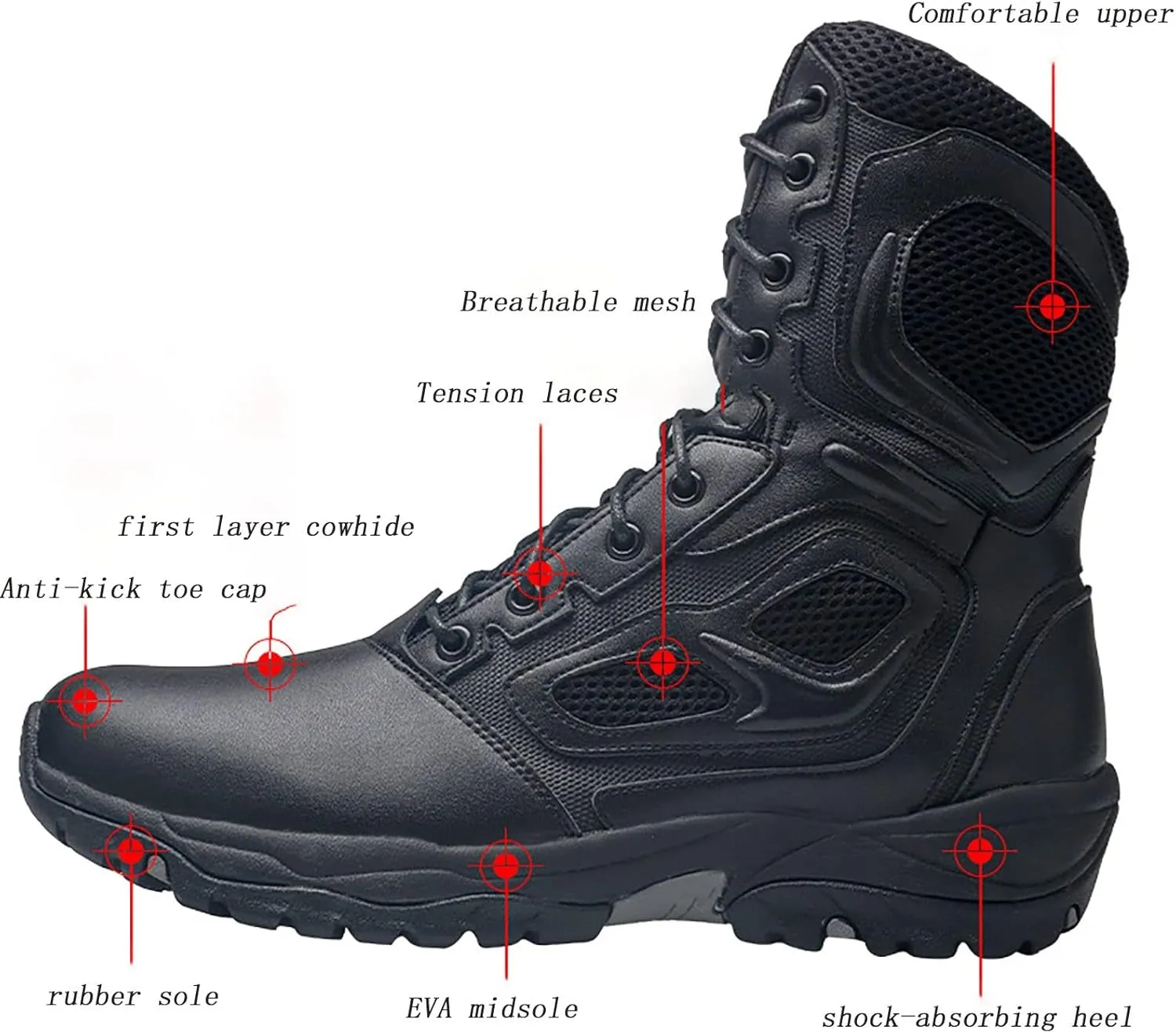 Men's Combat Training Shoes, Spring Autumn Lightweight Durable High-top Breathable Outdoor Boots, Lace-up Waterproof Non-slip Sports Rubber Hiking Boots