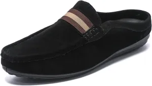 Men's Hand Stitched Comfortable Mule Clog Slippers,Soft Leather Backless Non-Slip Casual Walking Slip-On Loafers