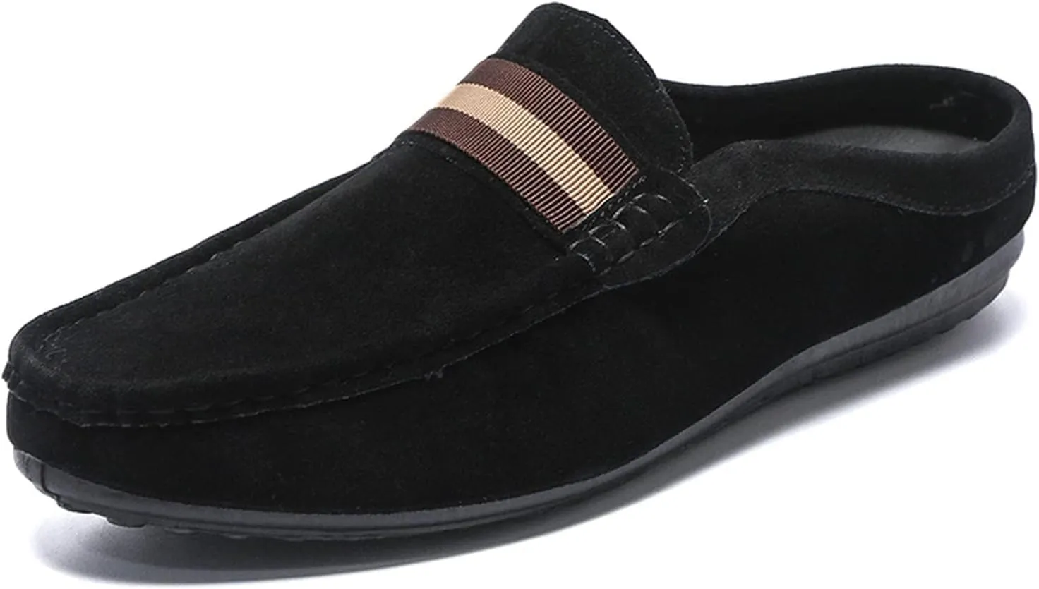 Men's Hand Stitched Comfortable Mule Clog Slippers,Soft Leather Backless Non-Slip Casual Walking Slip-On Loafers