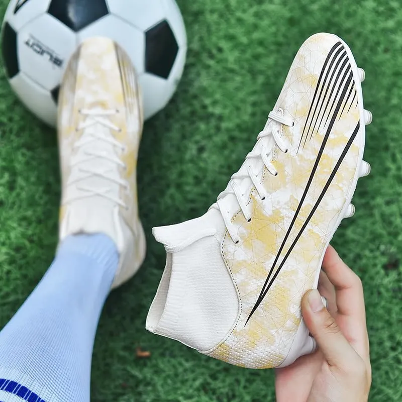 Men's High-Top Lace-Up Indoor Futsal Turf Cleat Sneaker with Non-Slip Spikes for Soccer Shoes