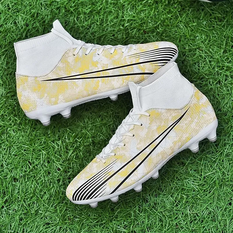Men's High-Top Lace-Up Indoor Futsal Turf Cleat Sneaker with Non-Slip Spikes for Soccer Shoes