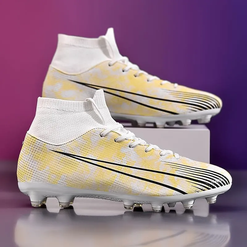 Men's High-Top Lace-Up Indoor Futsal Turf Cleat Sneaker with Non-Slip Spikes for Soccer Shoes