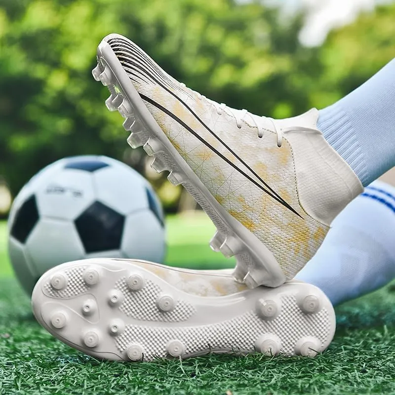 Men's High-Top Lace-Up Indoor Futsal Turf Cleat Sneaker with Non-Slip Spikes for Soccer Shoes