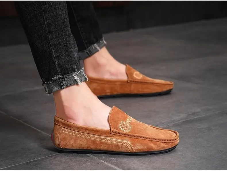 Men's Loafers Faux Leather Stitching Details Suede Vamp Rubber Sole Flat Heel Comfortable Lightweight Classic Fashion Slip On