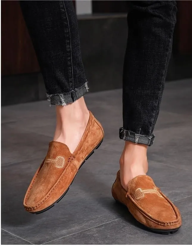 Men's Loafers Faux Leather Stitching Details Suede Vamp Rubber Sole Flat Heel Comfortable Lightweight Classic Fashion Slip On