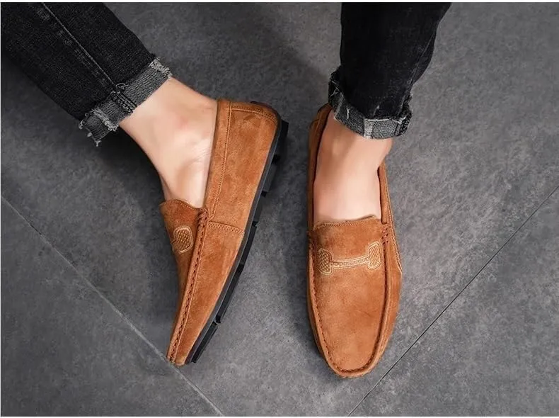 Men's Loafers Faux Leather Stitching Details Suede Vamp Rubber Sole Flat Heel Comfortable Lightweight Classic Fashion Slip On