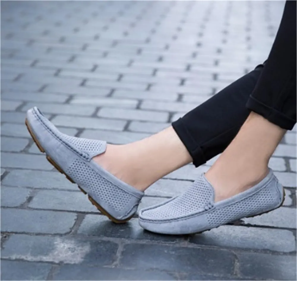 Mens Loafers Shoes Hollow Out Breathable Driving Style Suede Vamp Comfortable Flat Heel Slip Resistant Wedding Slip-on