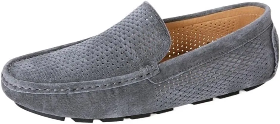 Mens Loafers Shoes Hollow Out Breathable Driving Style Suede Vamp Comfortable Flat Heel Slip Resistant Wedding Slip-on