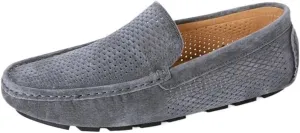 Mens Loafers Shoes Hollow Out Breathable Driving Style Suede Vamp Comfortable Flat Heel Slip Resistant Wedding Slip-on
