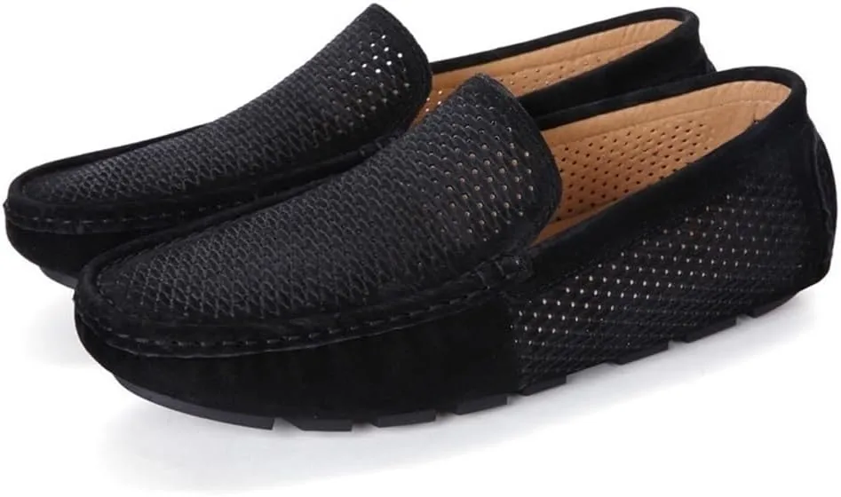 Mens Loafers Shoes Hollow Out Breathable Driving Style Suede Vamp Comfortable Flat Heel Slip Resistant Wedding Slip-on