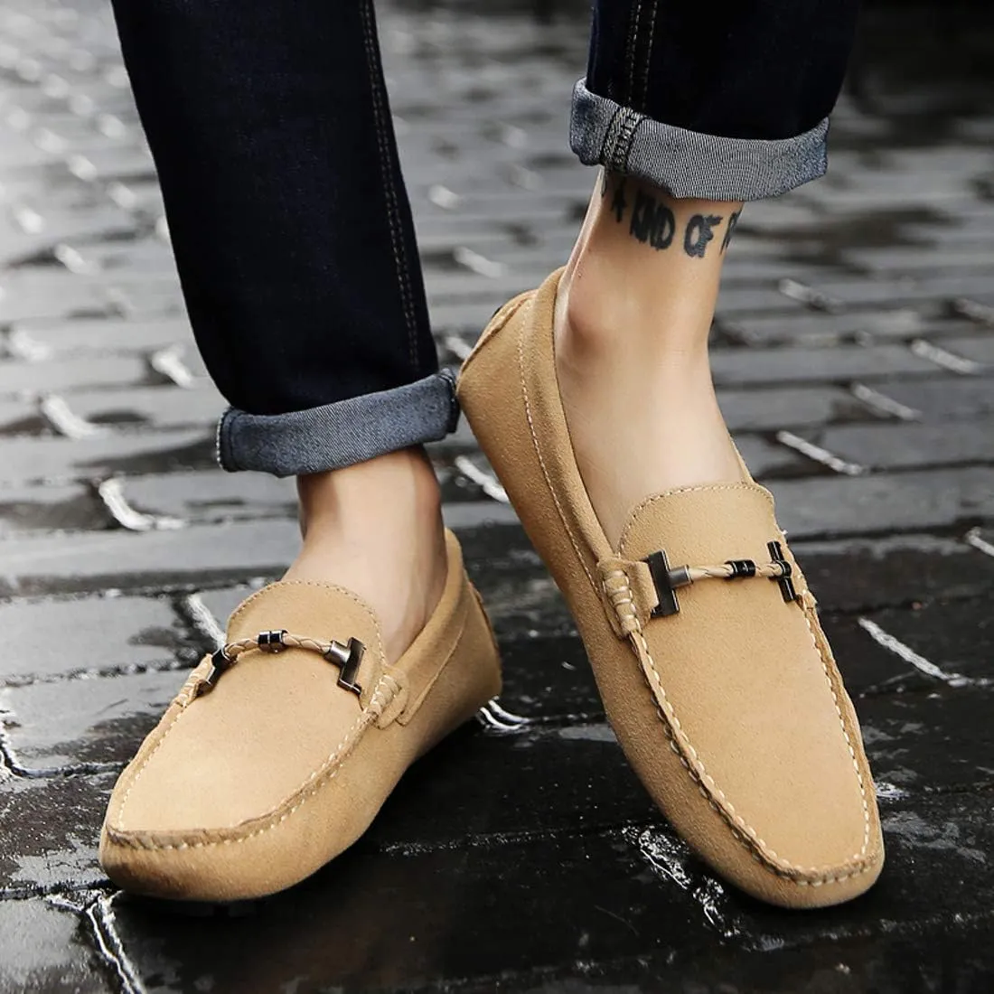 Mens Penny Loafers Suede Flat Breathable and Non-Slip Slip On Casual Driving Outdoor Work Business Dress Boat Shoes for Men