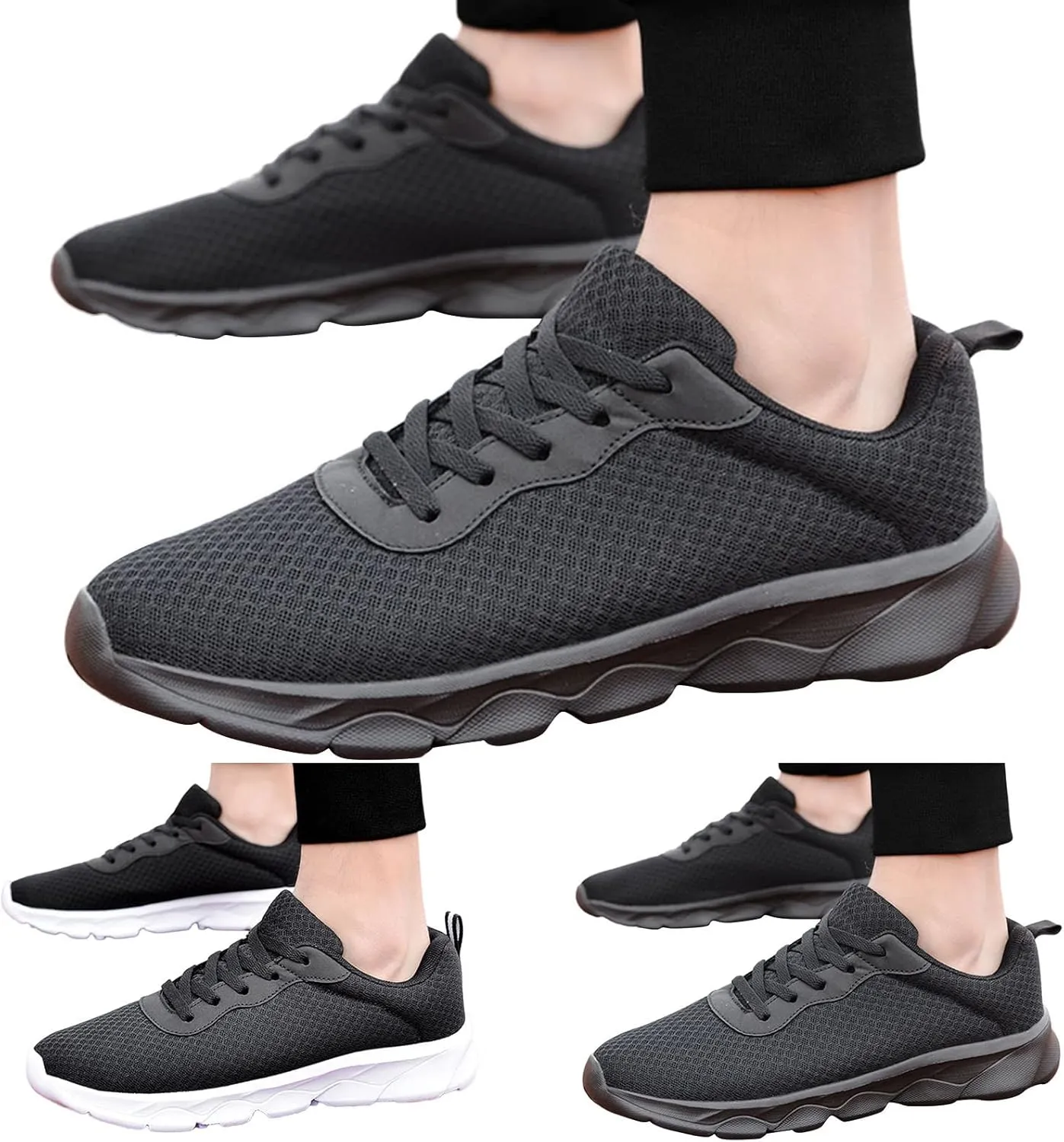 Men's Sneakers Mens Black Sneakers Breathable Mesh Fashion Wide Toe Box Sneaker Lightweight Breathable Mesh Slide Shoe Work Shoes Men Shoe
