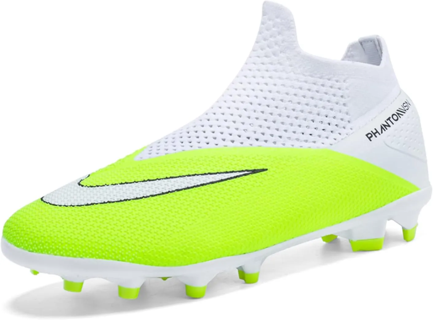 Men's Soccer Shoes High-Top Laceless Firm Ground Football Shoes Outdoor Indoor Boys Athletic Soccer Cleats
