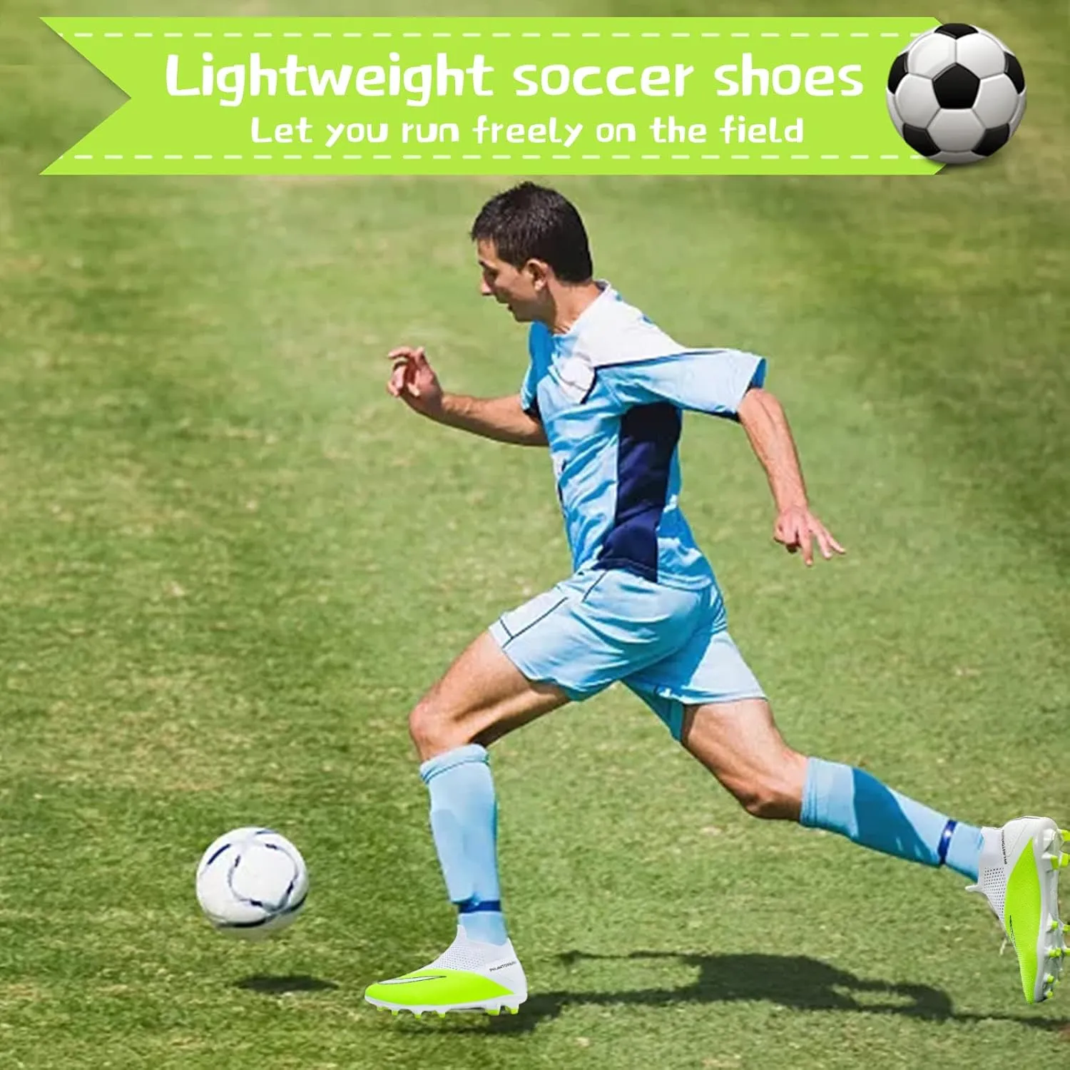 Men's Soccer Shoes High-Top Laceless Firm Ground Football Shoes Outdoor Indoor Boys Athletic Soccer Cleats