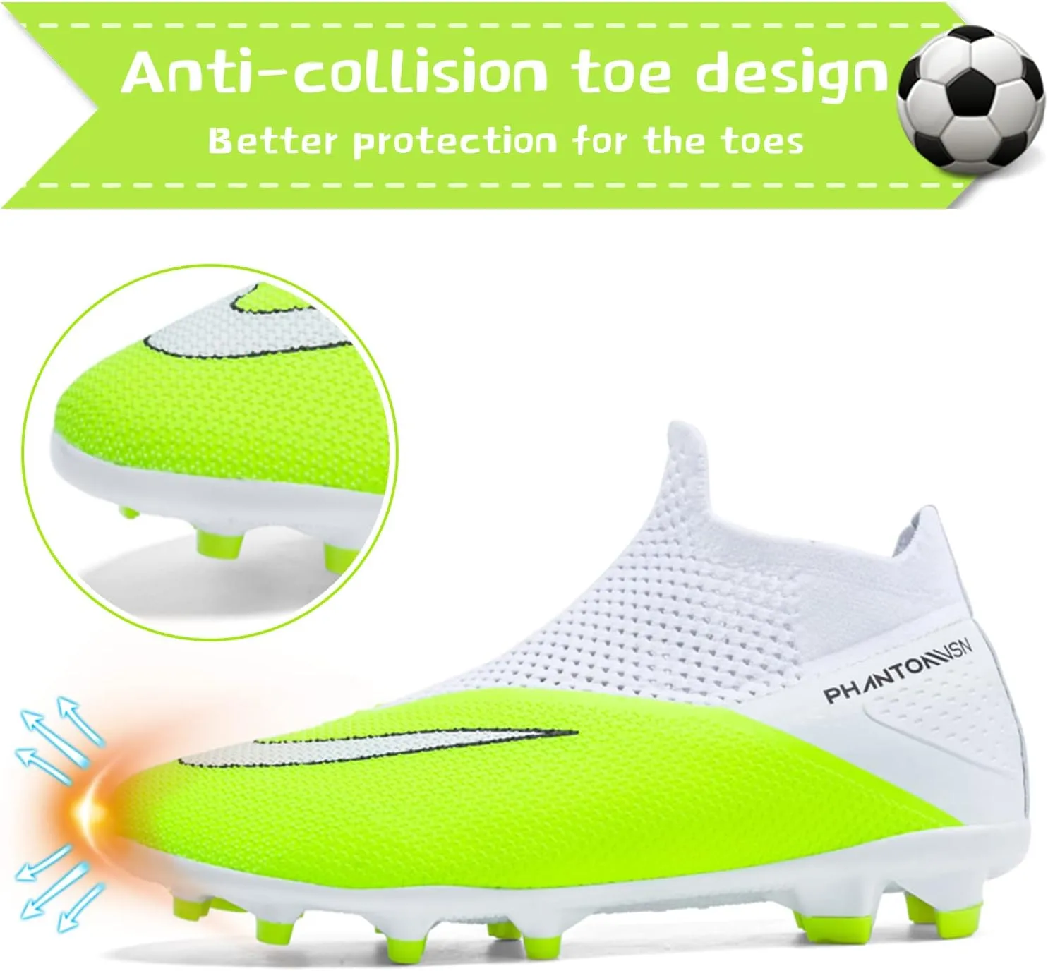 Men's Soccer Shoes High-Top Laceless Firm Ground Football Shoes Outdoor Indoor Boys Athletic Soccer Cleats