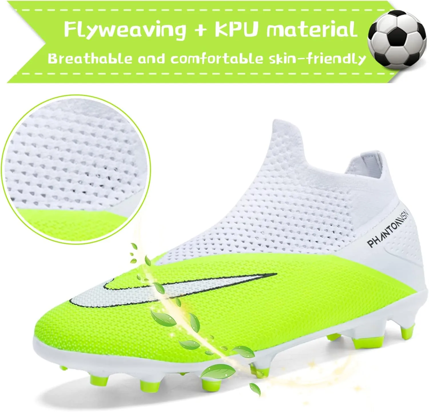 Men's Soccer Shoes High-Top Laceless Firm Ground Football Shoes Outdoor Indoor Boys Athletic Soccer Cleats