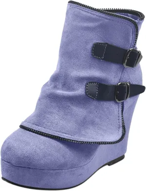 Mid Calf Boots for Women Low Hee Winter Boots Round Toe Solid Color Suede Slope Heel Retro Buckle Waterproof Boots