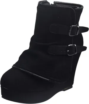 Mid Calf Boots for Women Low Hee Winter Boots Round Toe Solid Color Suede Slope Heel Retro Buckle Waterproof Boots