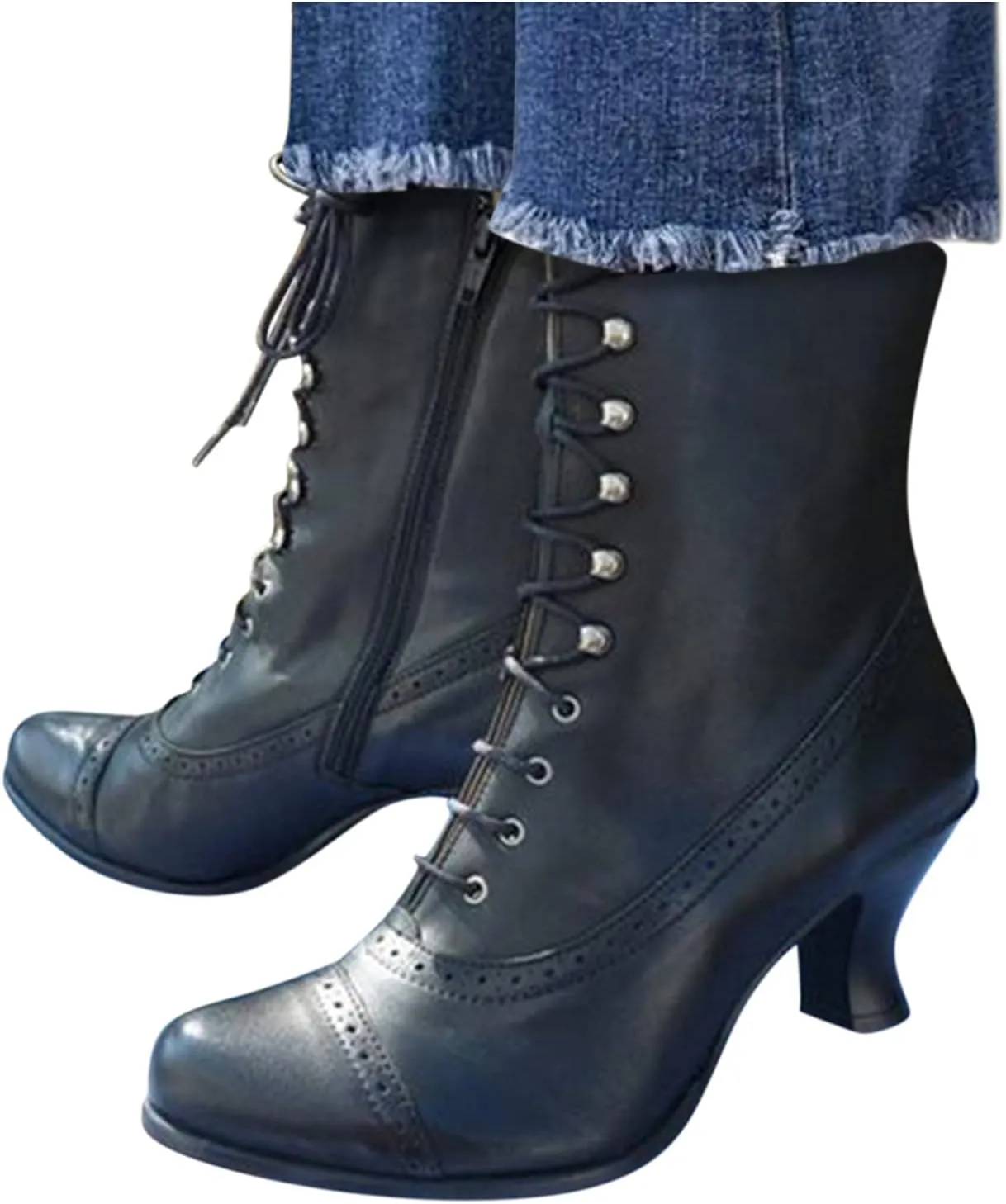 Mid Calf Boots for Women Winter Boots for Women Vintage Mid-Calf Boots Women Shoes High Heels Lace Up Booties Shoes