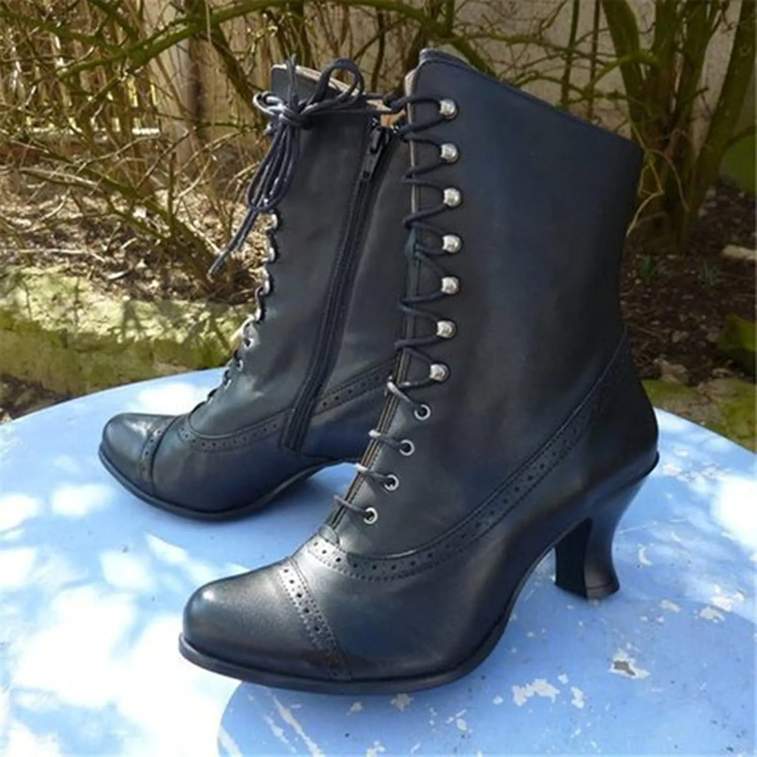 Mid Calf Boots for Women Winter Boots for Women Vintage Mid-Calf Boots Women Shoes High Heels Lace Up Booties Shoes