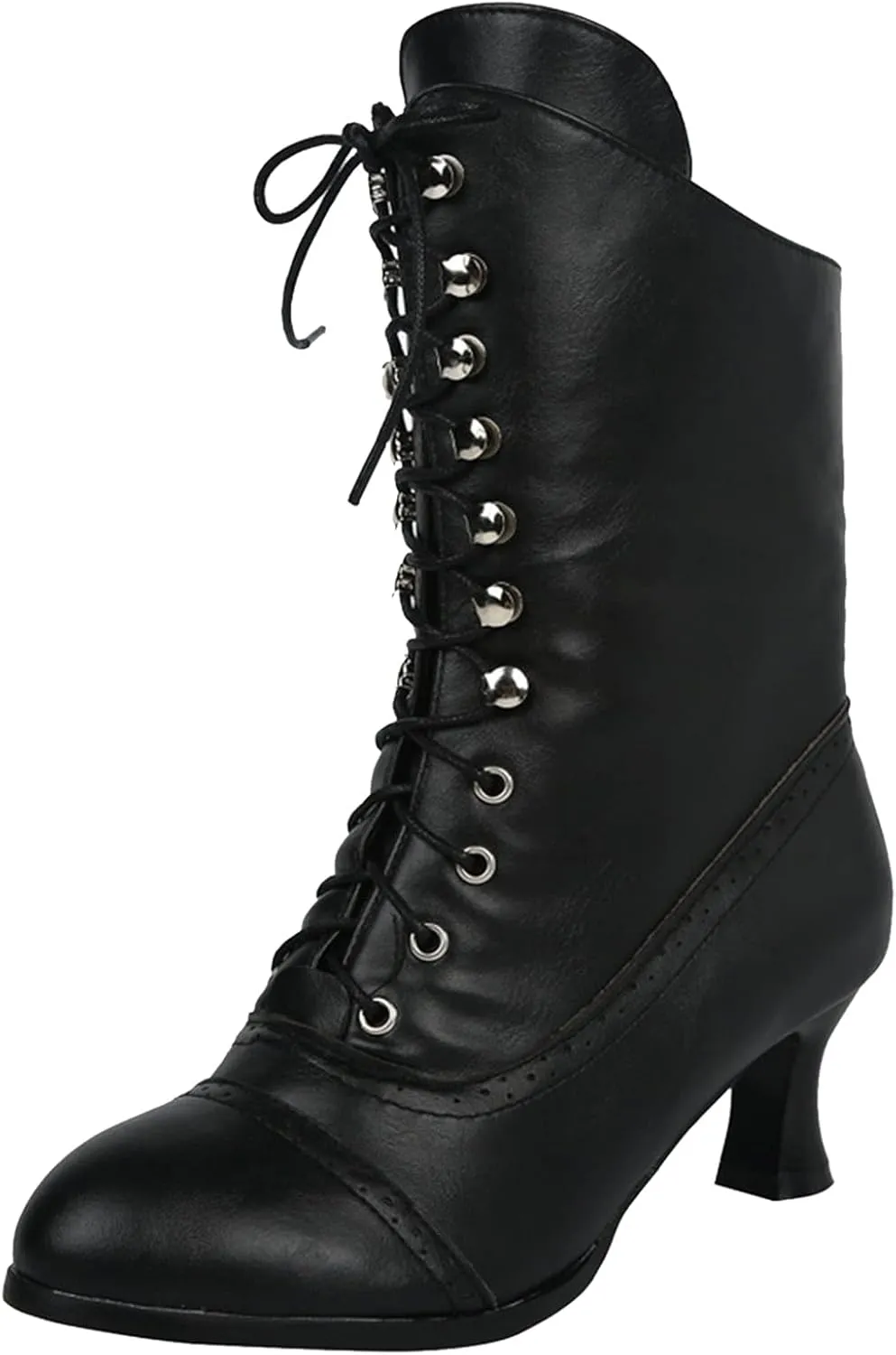 Mid Calf Boots for Women Winter Boots for Women Vintage Mid-Calf Boots Women Shoes High Heels Lace Up Booties Shoes