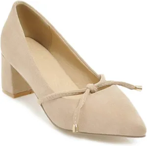 MIOKE Women's Pointed Toe Chunky Mid Block Heel Pump Suede Tassel Slip-On Loafer Casual Office Dress Shoes