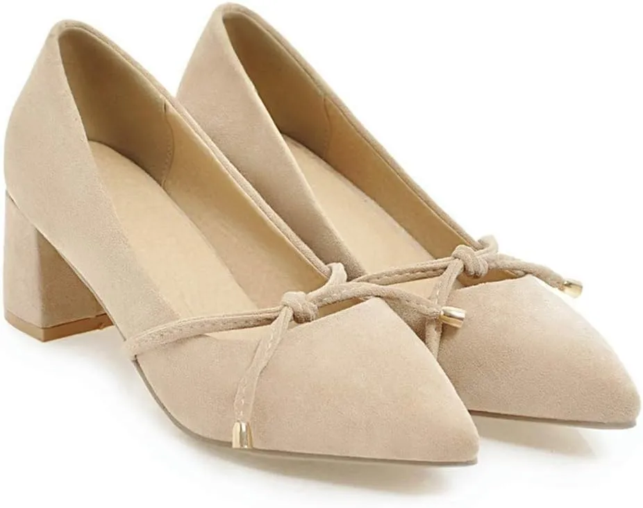 MIOKE Women's Pointed Toe Chunky Mid Block Heel Pump Suede Tassel Slip-On Loafer Casual Office Dress Shoes