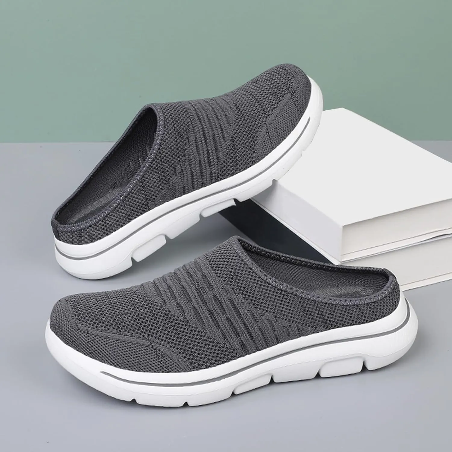 Mmoneyake Slip On Mules & Clogs for Womens Mens Lightweight Open Back Shoes Comfort Walking Shoes Breathable Slippers Slides Arch Support Closed Toe Sandals Backless Low Wedge Slip On Shoes