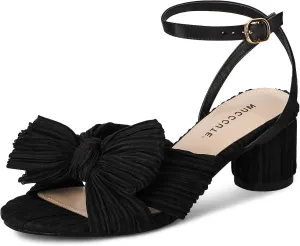 MUCCCUTE Women's Bow Knot Heeled Sandals Ankle Buckle Strap Chunky Heeled Open-toe Comfortable Wedding Party Fashion Heeled