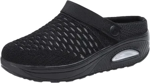 Mules Clogs for Women Air Cushion Mules Sneaker Breathable Mesh Platform Wedge Sandals Arch-Support Closed Toe Outdoor Slippers