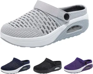 Mules Clogs for Women Air Cushion Mules Sneaker Breathable Mesh Platform Wedge Sandals Arch-Support Closed Toe Outdoor Slippers