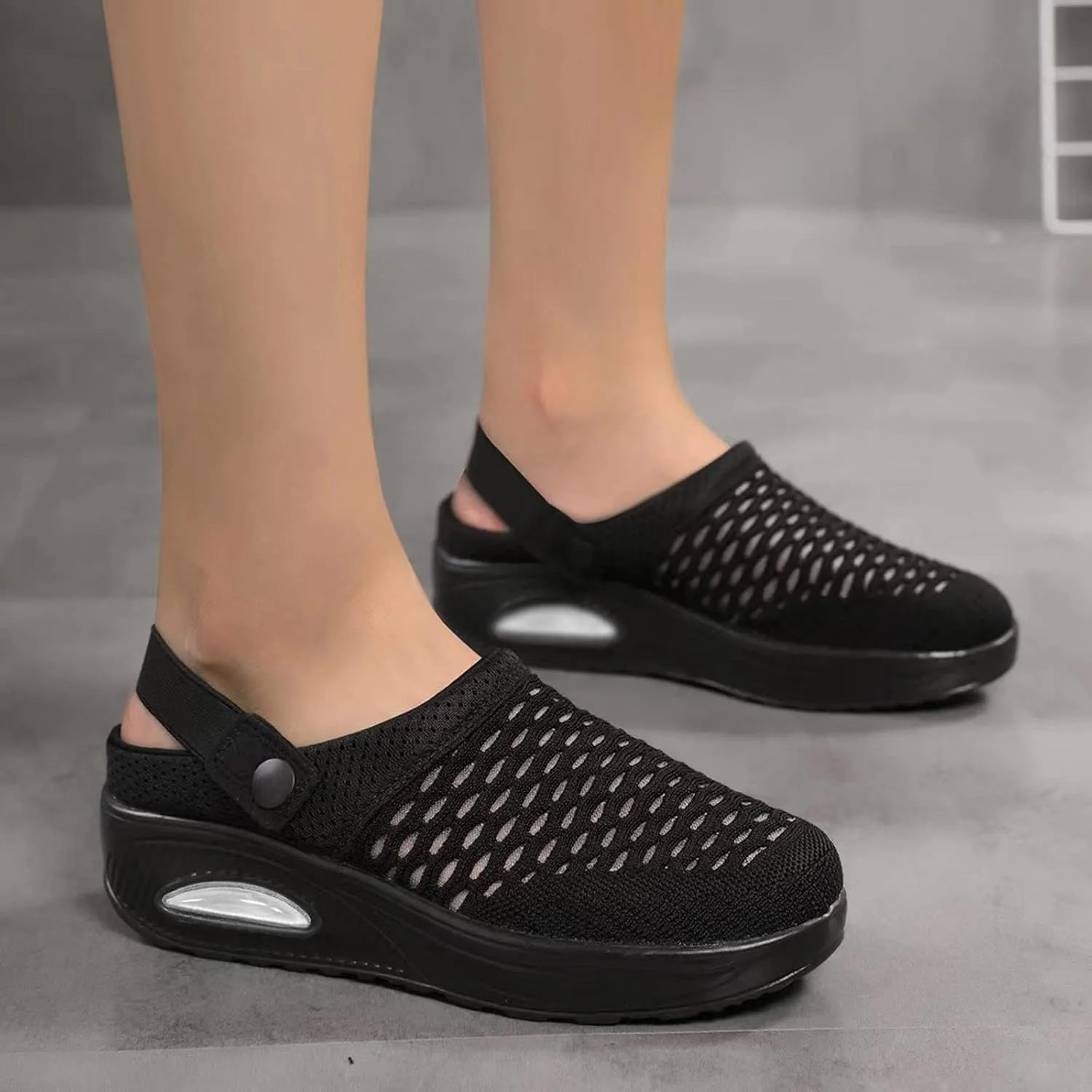 Mules Clogs for Women Summer Air Cushion Platform Mesh Mules Sandals, Ankle Strap Orthopedic Arch Support Sandals Lightweight Soft Slip On Walking Shoes Slippers All Day Comfort