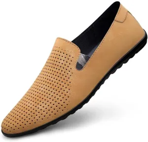 New Mens Loafers Shoe Round Toe Suede PU Leather Loafer Shoes Flat Heel Anti-Slip Flexible Wedding Slip On