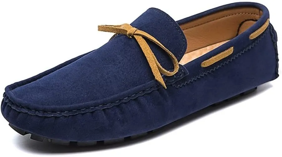 New Men's Loafers Vegan Leather Deck Shoes Stitching Details Suede Vamp Rubber Sole Comfortable Flat Heel Slip Resistant Party Slip-on