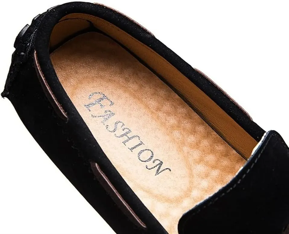 New Men's Loafers Vegan Leather Deck Shoes Stitching Details Suede Vamp Rubber Sole Comfortable Flat Heel Slip Resistant Party Slip-on