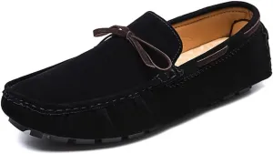 New Men's Loafers Vegan Leather Deck Shoes Stitching Details Suede Vamp Rubber Sole Comfortable Flat Heel Slip Resistant Party Slip-on