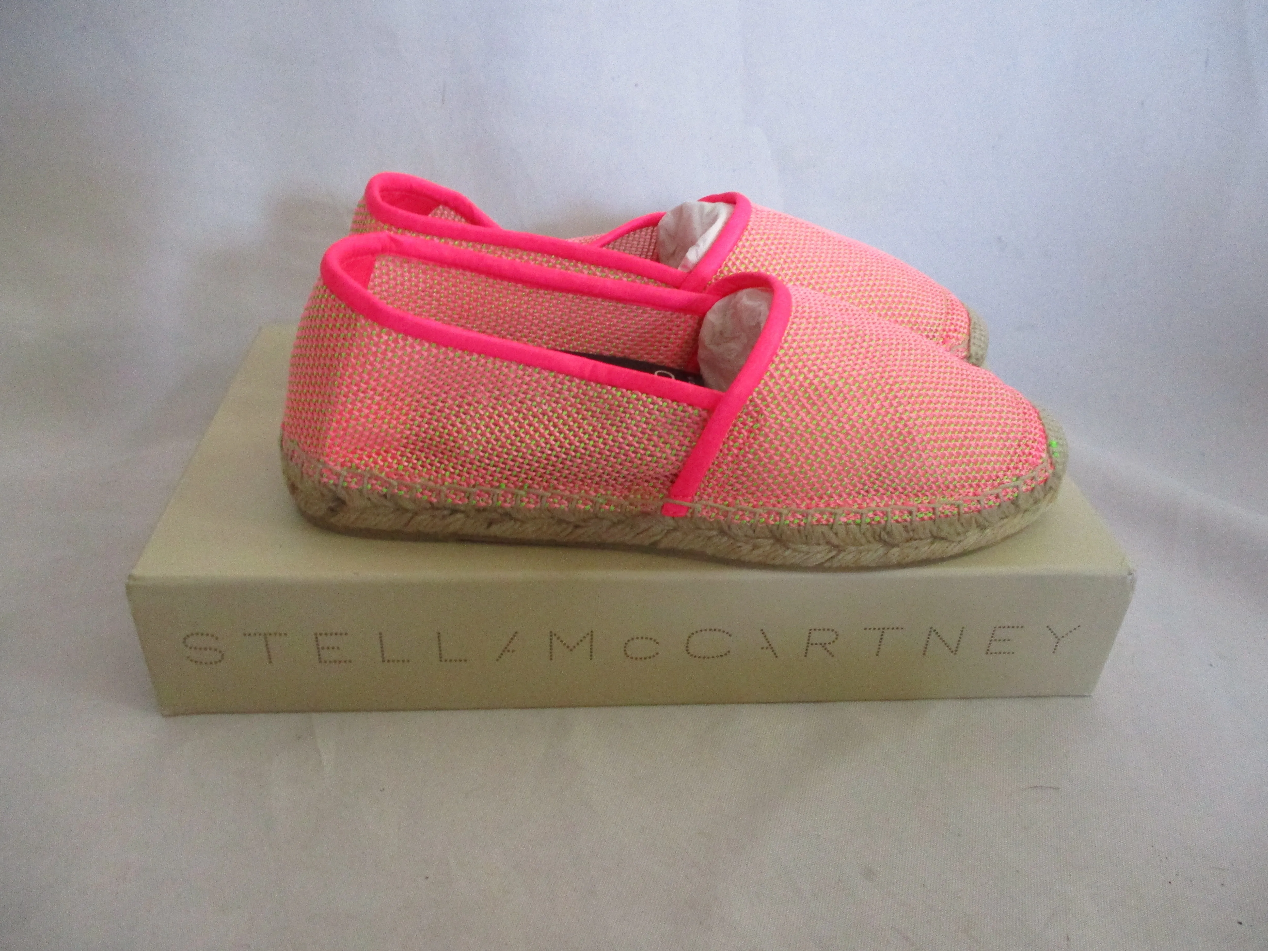 NEW STELLA MCCARTNEY ESPADRILLE LOAFER Shoe 37 PINK GREEN SLIPPER Moc